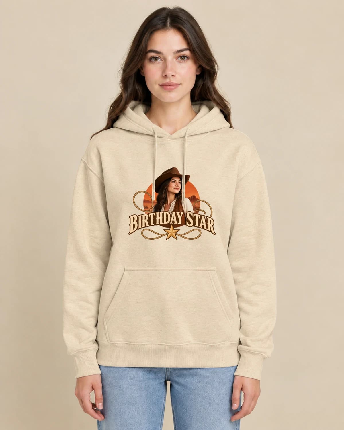 Their birthday era: Birthday Desert Star hoodie design; Khaki styling