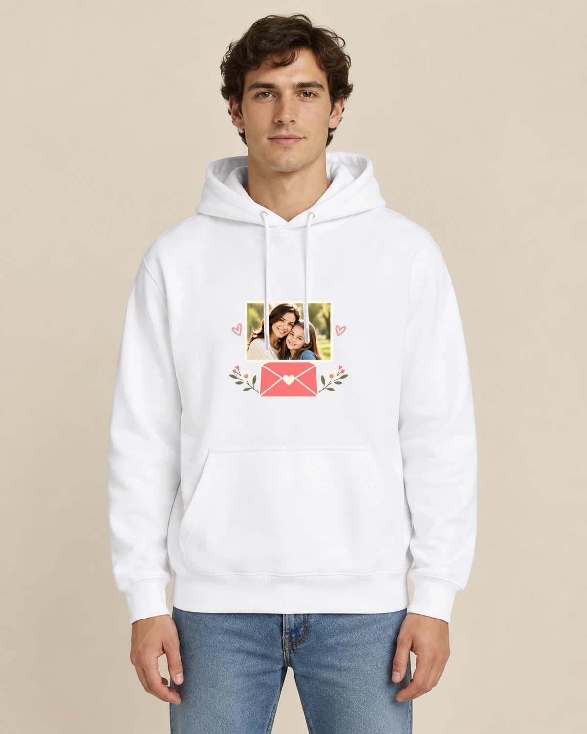 Mothers Day Photo Letter, men's styling of the same unisex hoodie