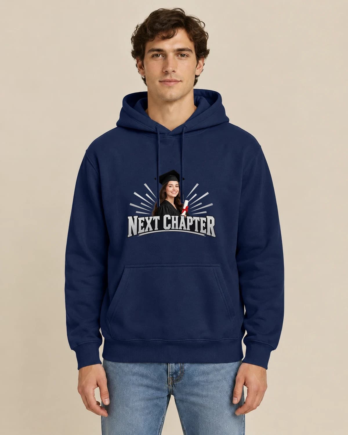 Graduate Main Stage, men's styling of the same unisex hoodie