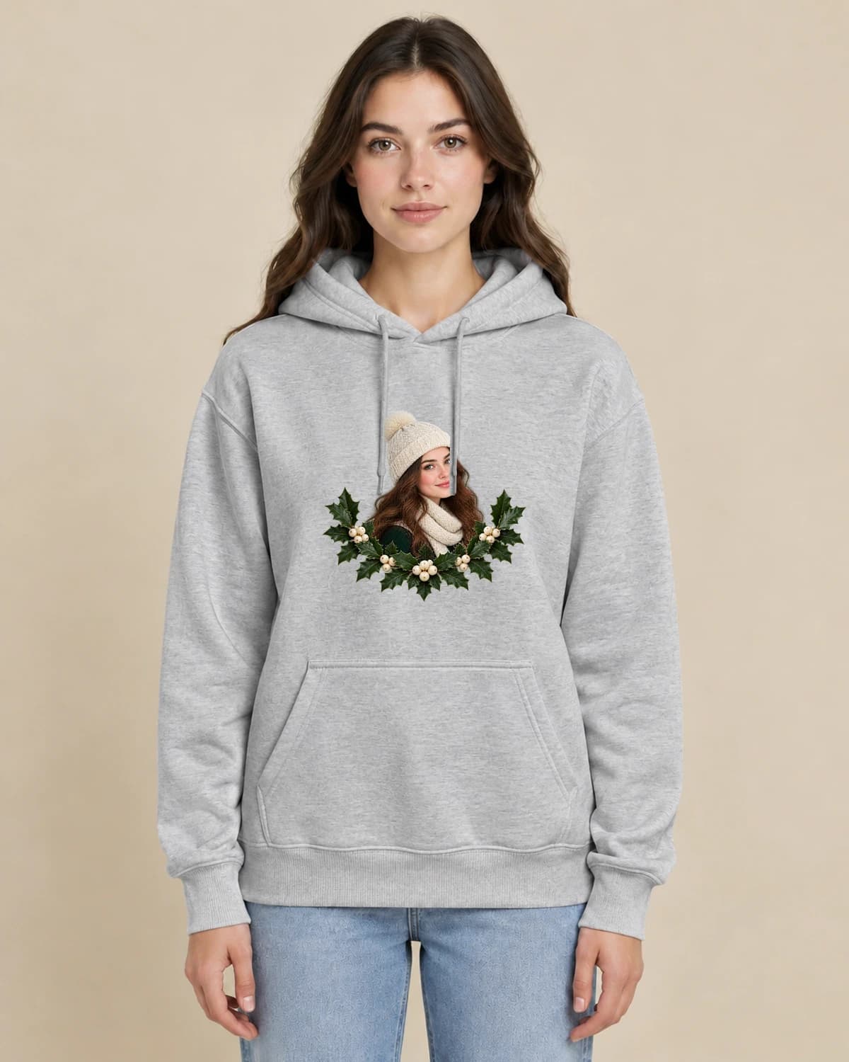 Christmas Winter Muse on a woman wearing the classic unisex pullover; illustrative styling