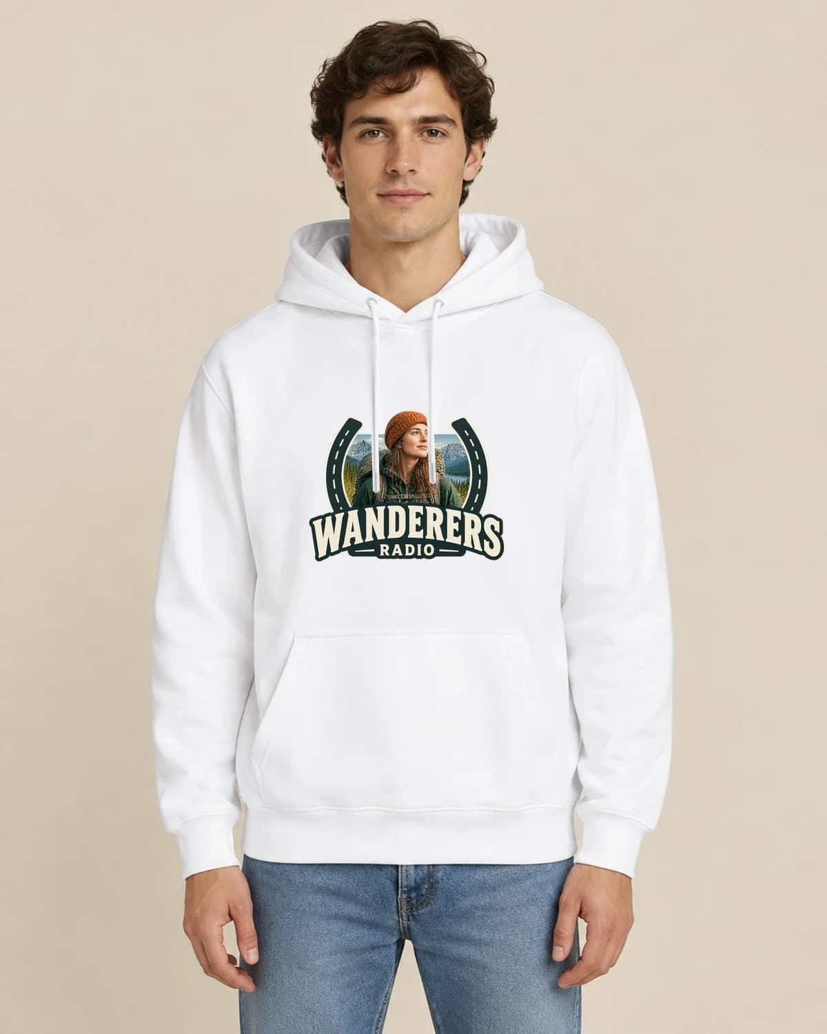 Wanderers Radio, men's styling of the same unisex hoodie