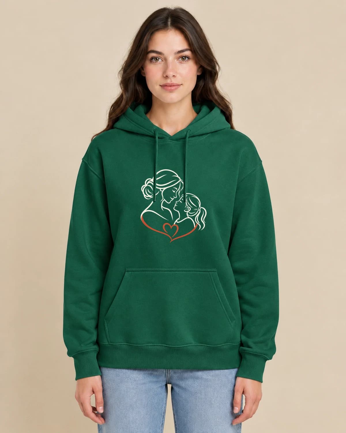 Mothers Day Ink Heart on a woman wearing the classic unisex pullover; illustrative styling