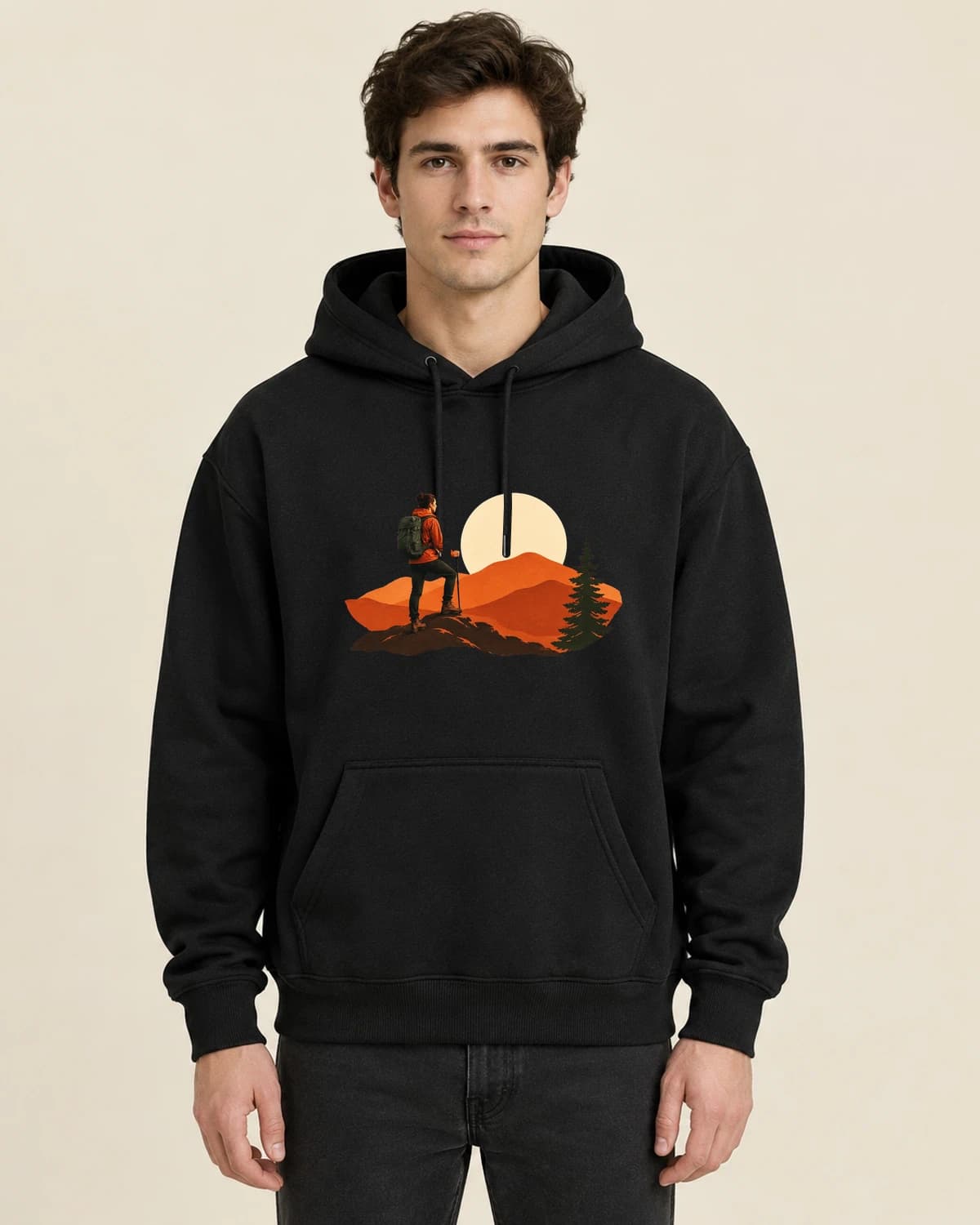 Camp Sunset Cutpaper, men's styling of the same unisex hoodie