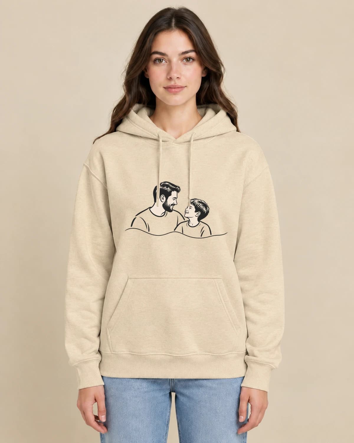 Fathers Day Ink Bond on a woman wearing the classic unisex pullover; illustrative styling