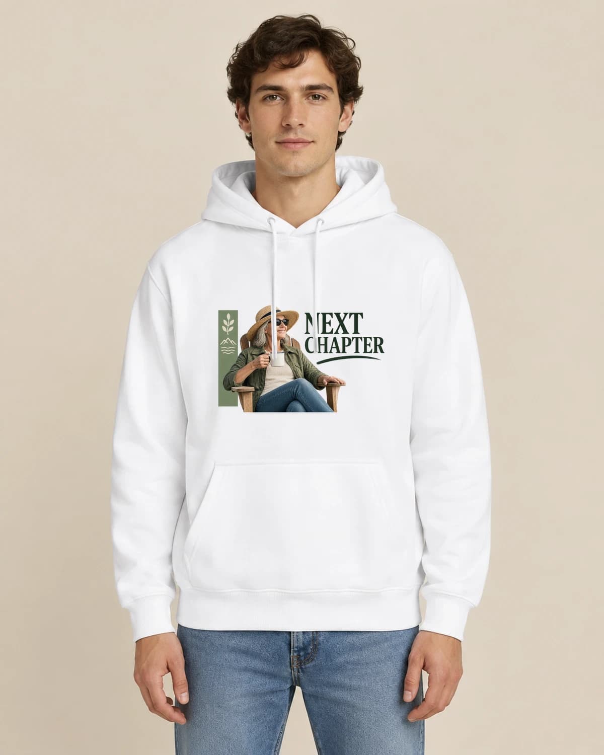 Retirement Cover Story, men's styling of the same unisex hoodie