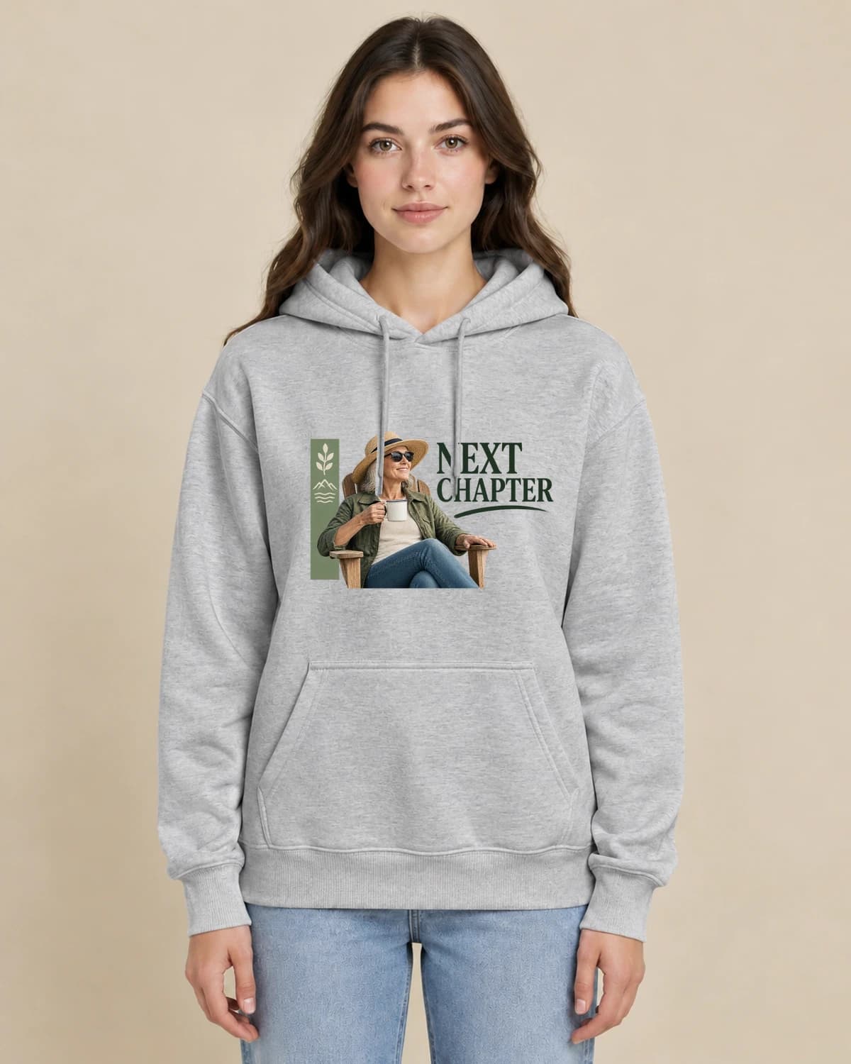 Retirement Cover Story on a woman wearing the classic unisex pullover; illustrative styling