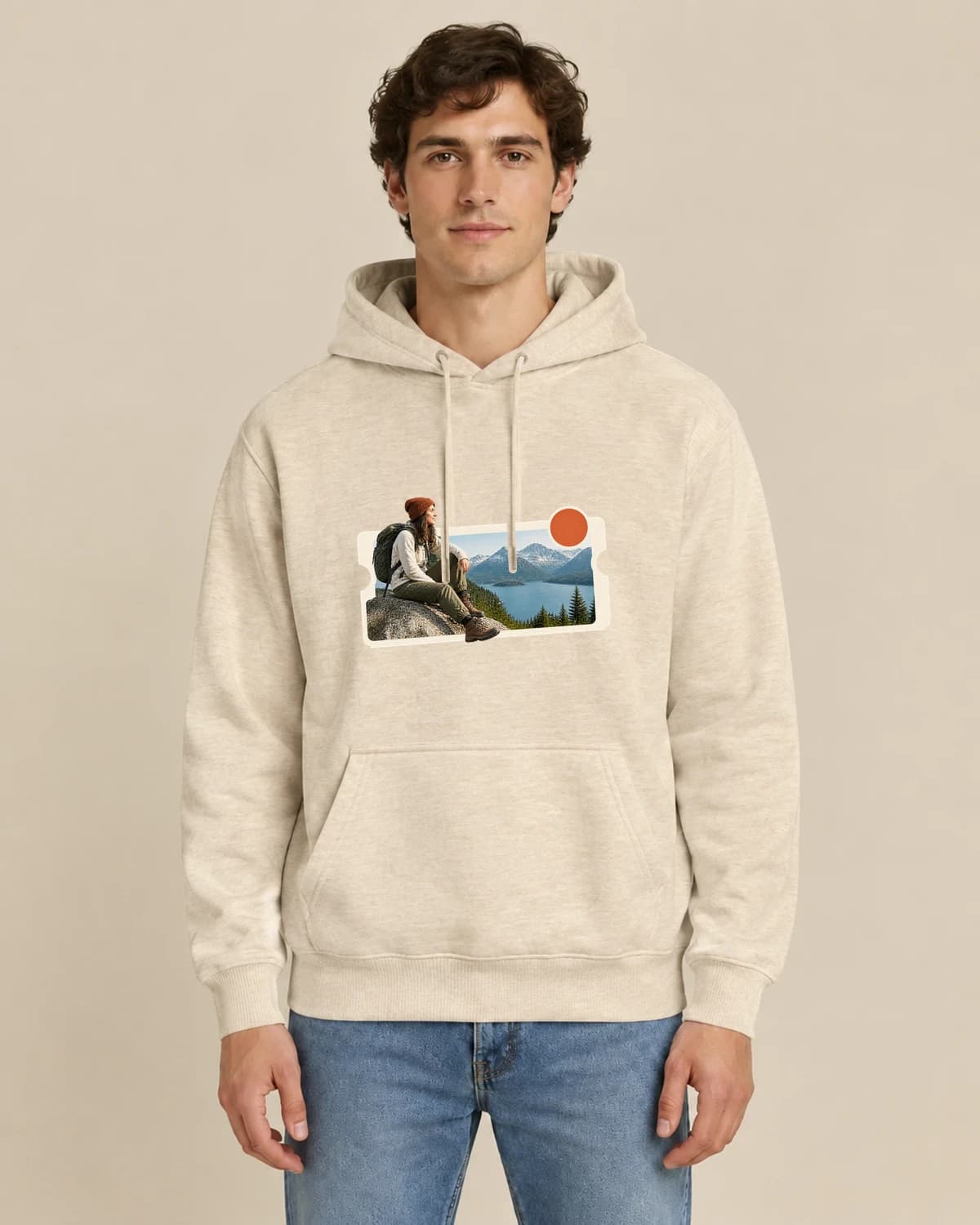 Roadtrip Photo Ticket, men's styling of the same unisex hoodie