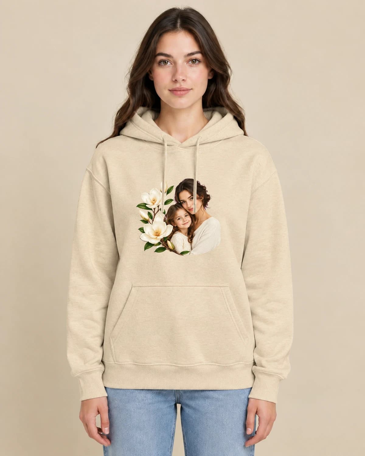 Mother's Day Photo Hoodies, illustrated on a woman wearing the classic unisex pullover