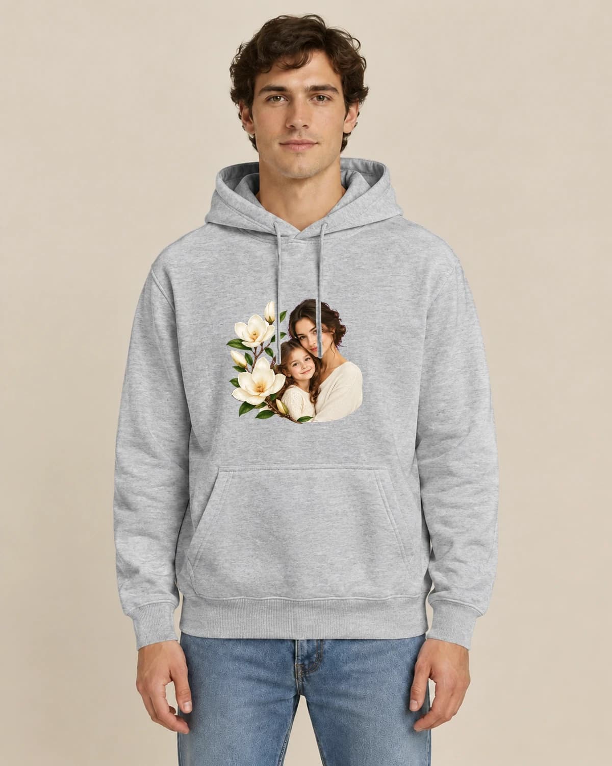 Mothers Day Magnolia, men's styling of the same unisex hoodie