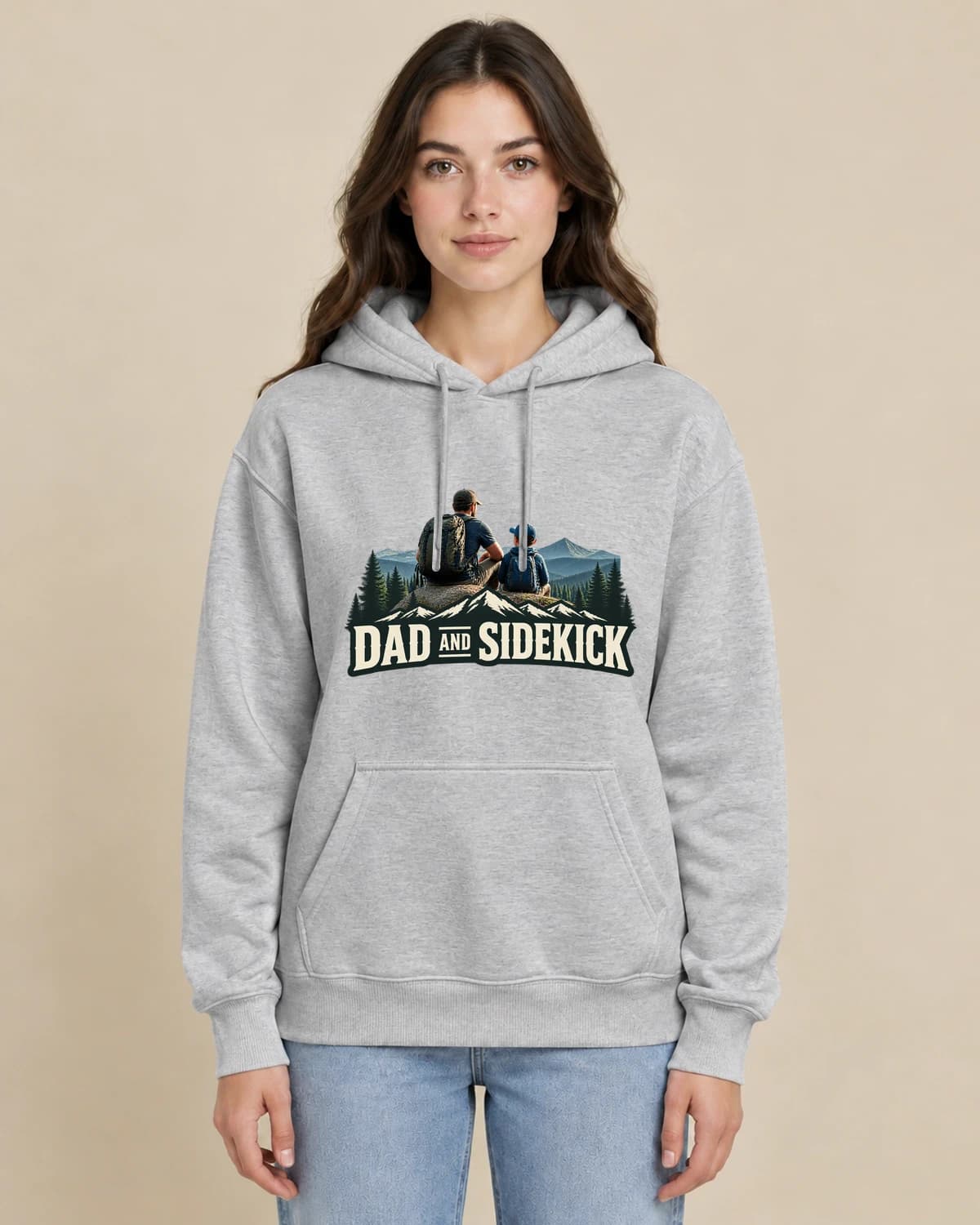 Father's Day Photo Hoodies, illustrated on a woman wearing the classic unisex pullover