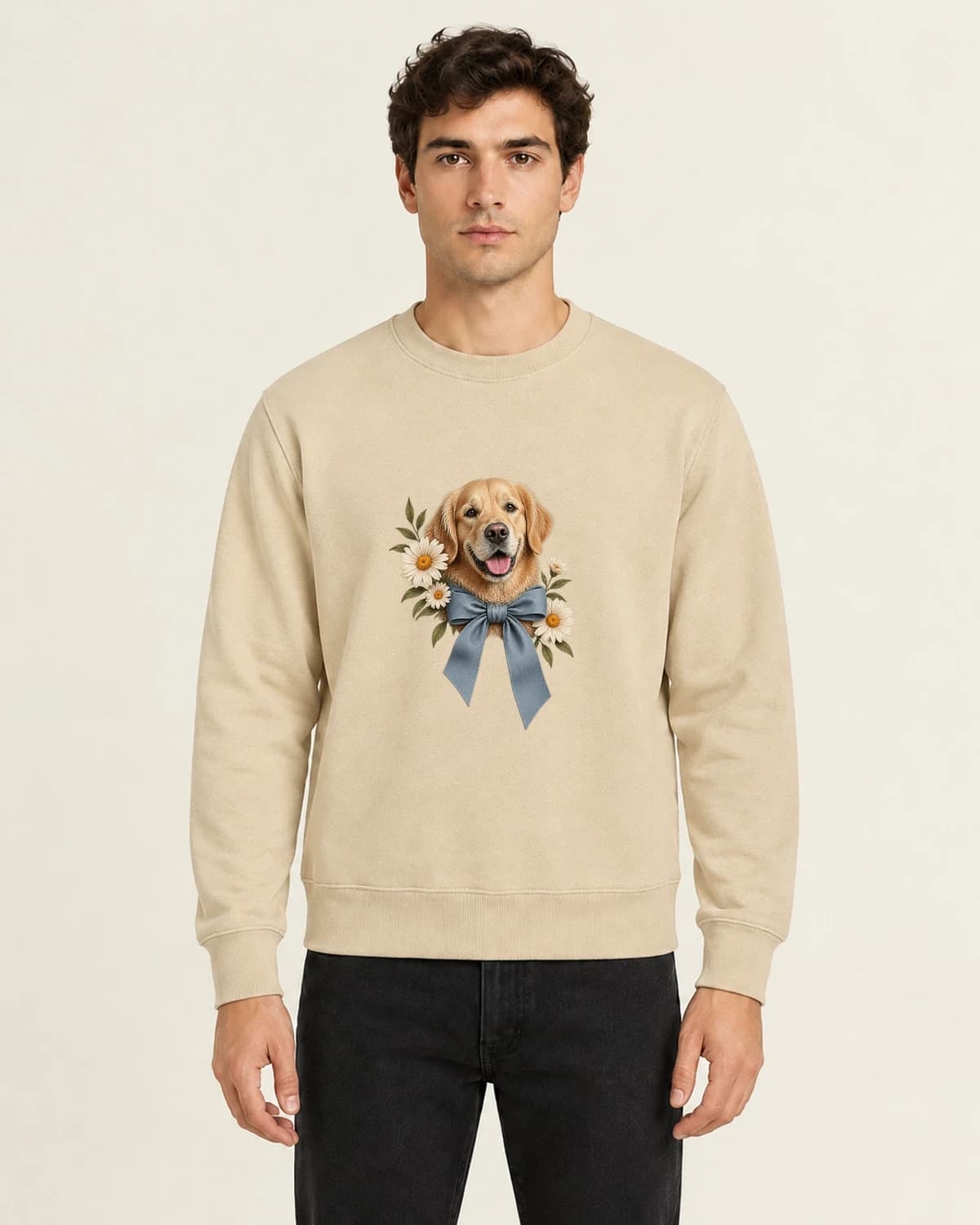 Ribbon Tied Companion, men's 260gsm Sand; illustrative styling