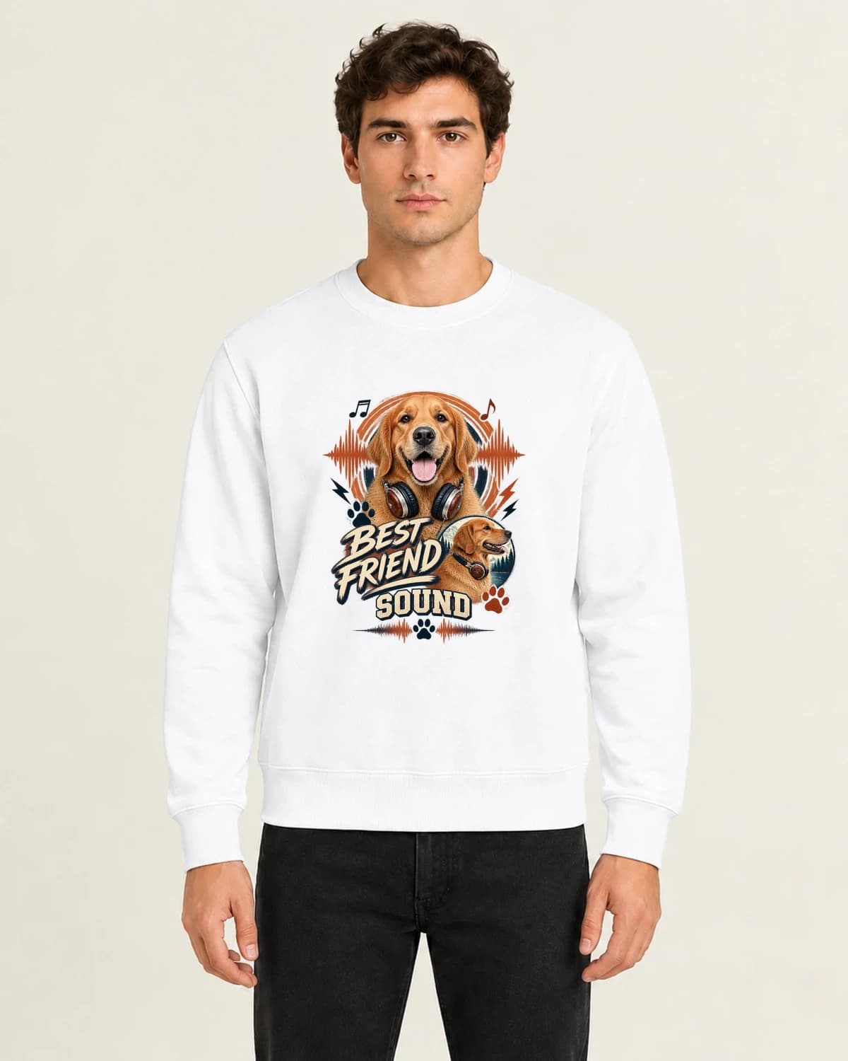 Best Friend Soundcheck, men's 260gsm White; illustrative styling