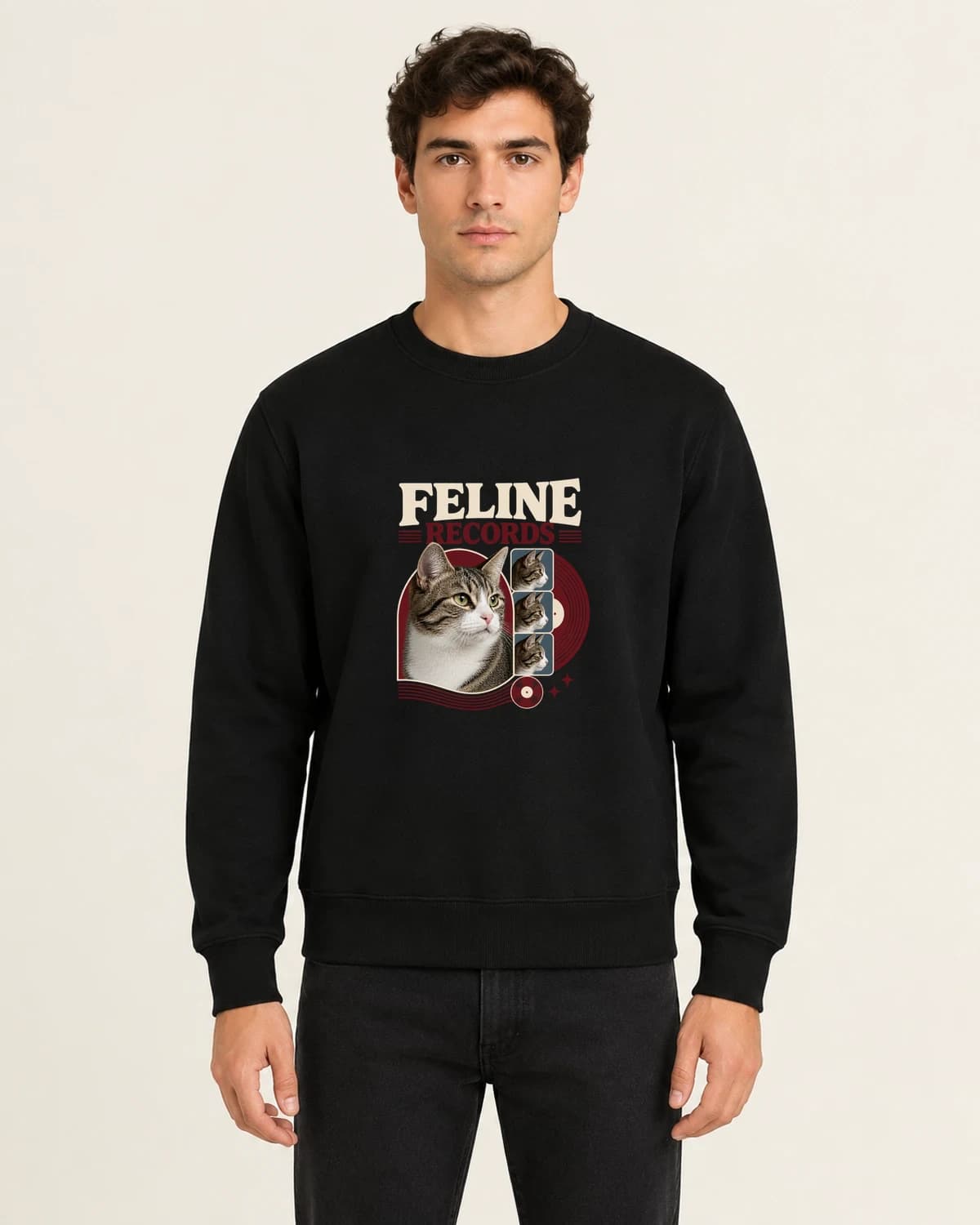 Feline Record Bureau, men's 260gsm Black; illustrative styling