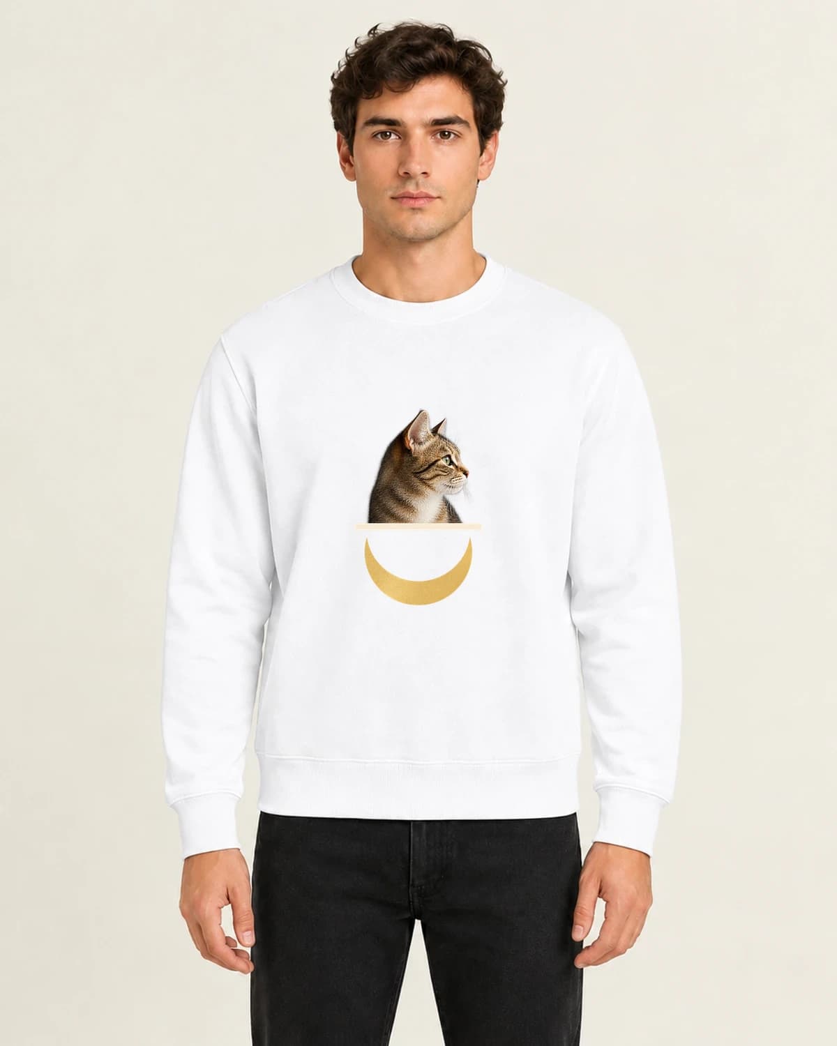 The Cat Quiet Hour, men's 260gsm White; illustrative styling