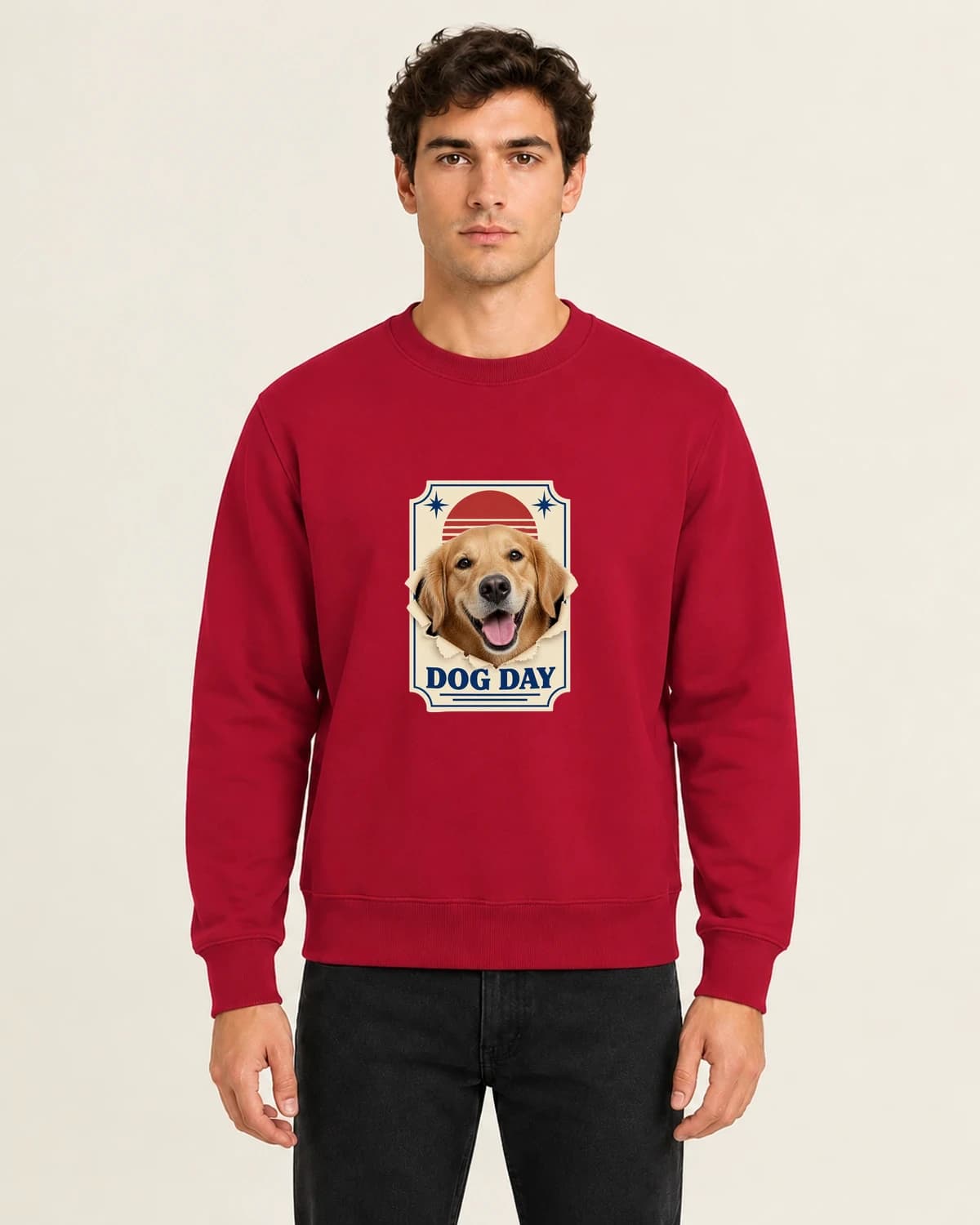 Dog Day Ticket Office, men's 260gsm Red; illustrative styling