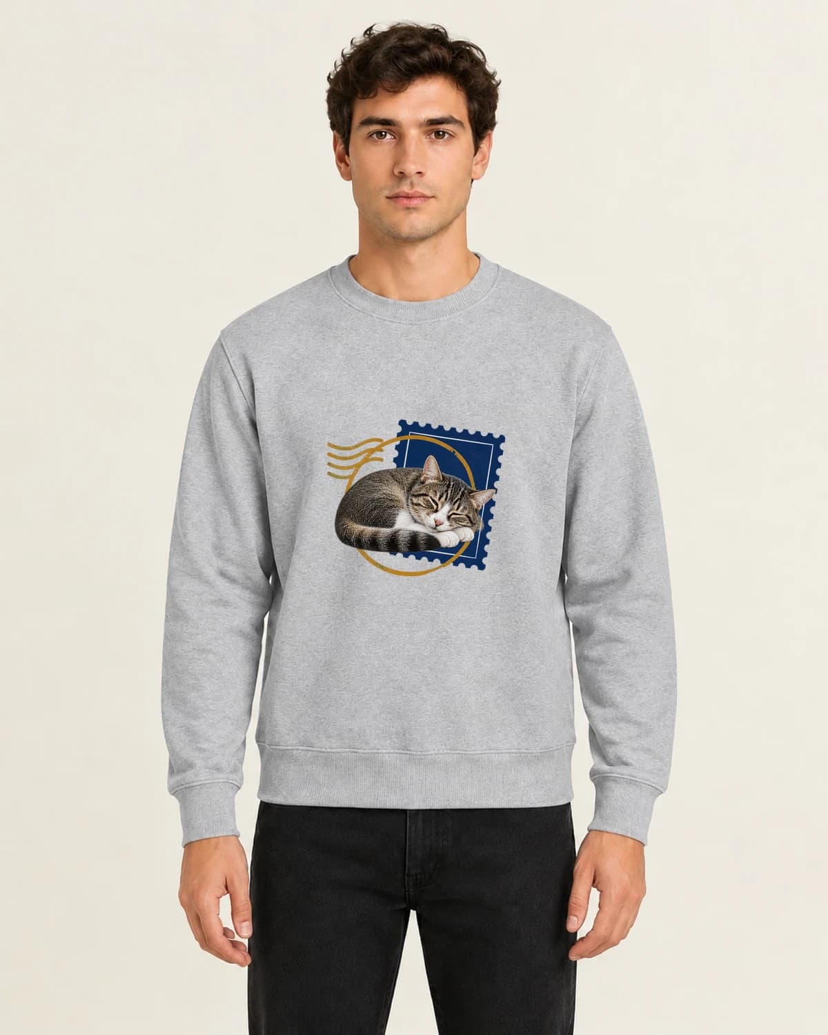 Cat Nap Postmark, men's 260gsm Gray; illustrative styling