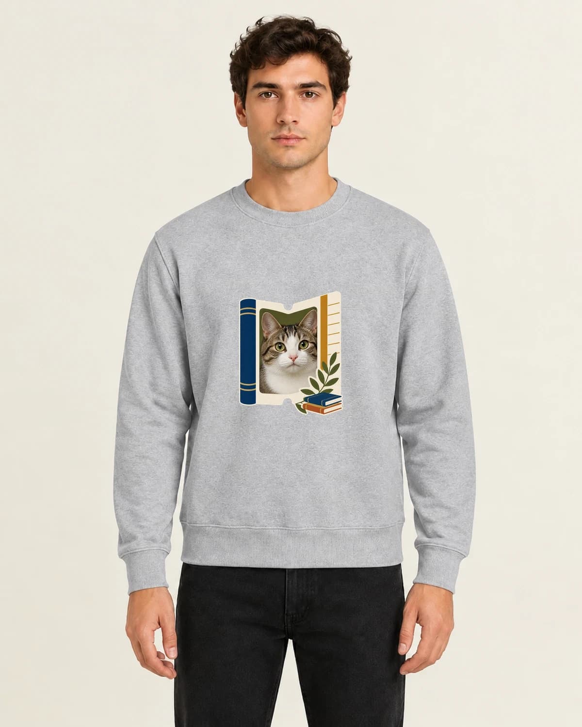 Feline Library Card, men's 260gsm Gray; illustrative styling