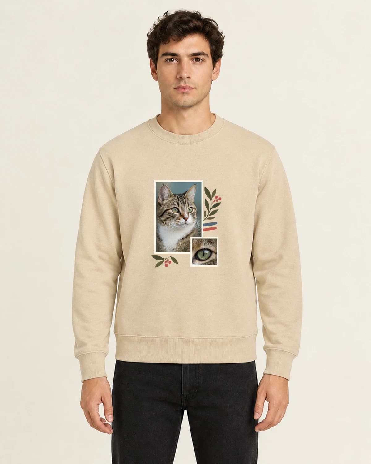 Feline Photo Ledger, men's 260gsm Sand; illustrative styling
