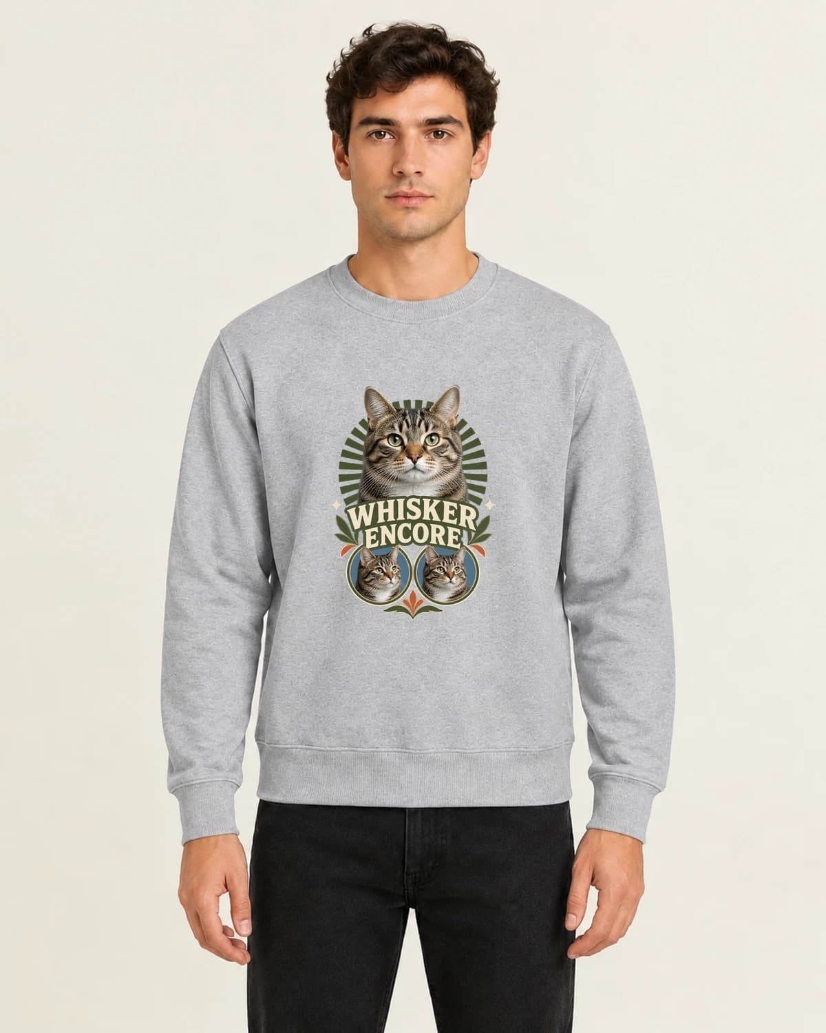 Midnight Whisker Encore, men's 260gsm Gray; illustrative styling