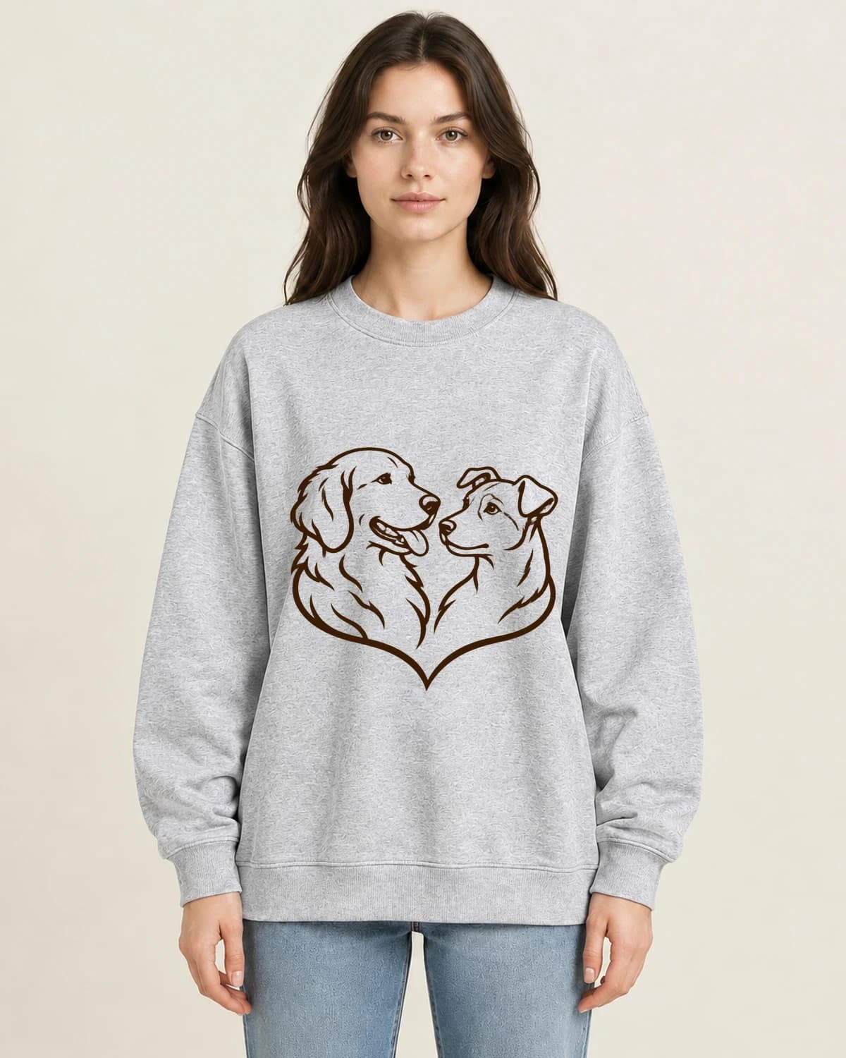 Two Companions Ink on women's 220gsm Gray crewneck; illustrative styling