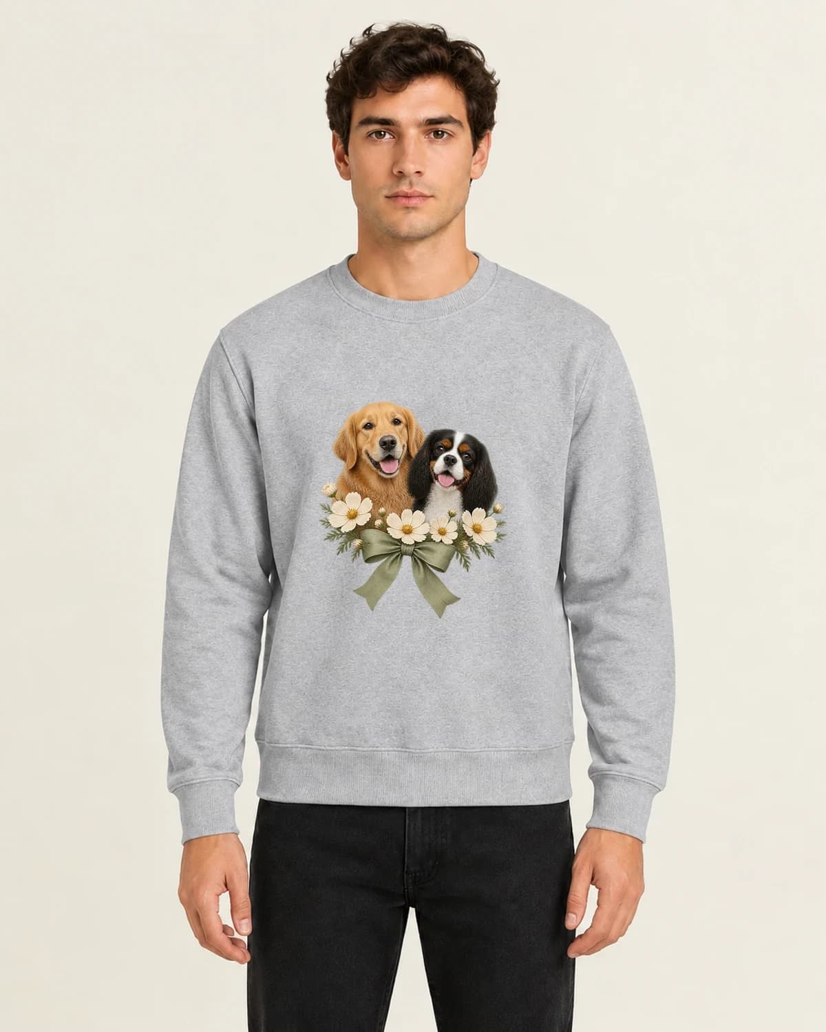 Two Dogs Garden Party, men's 260gsm Gray; illustrative styling