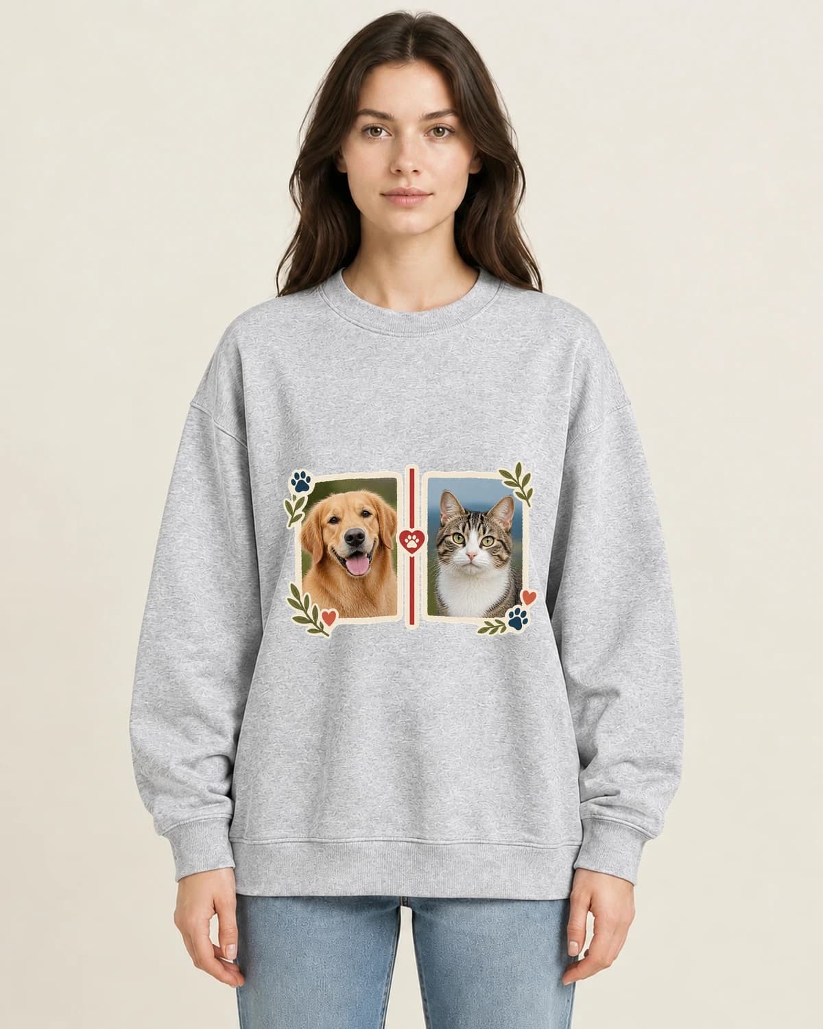 All your best friends: Fur Family Split Journal on women's crewneck; illustrative styling