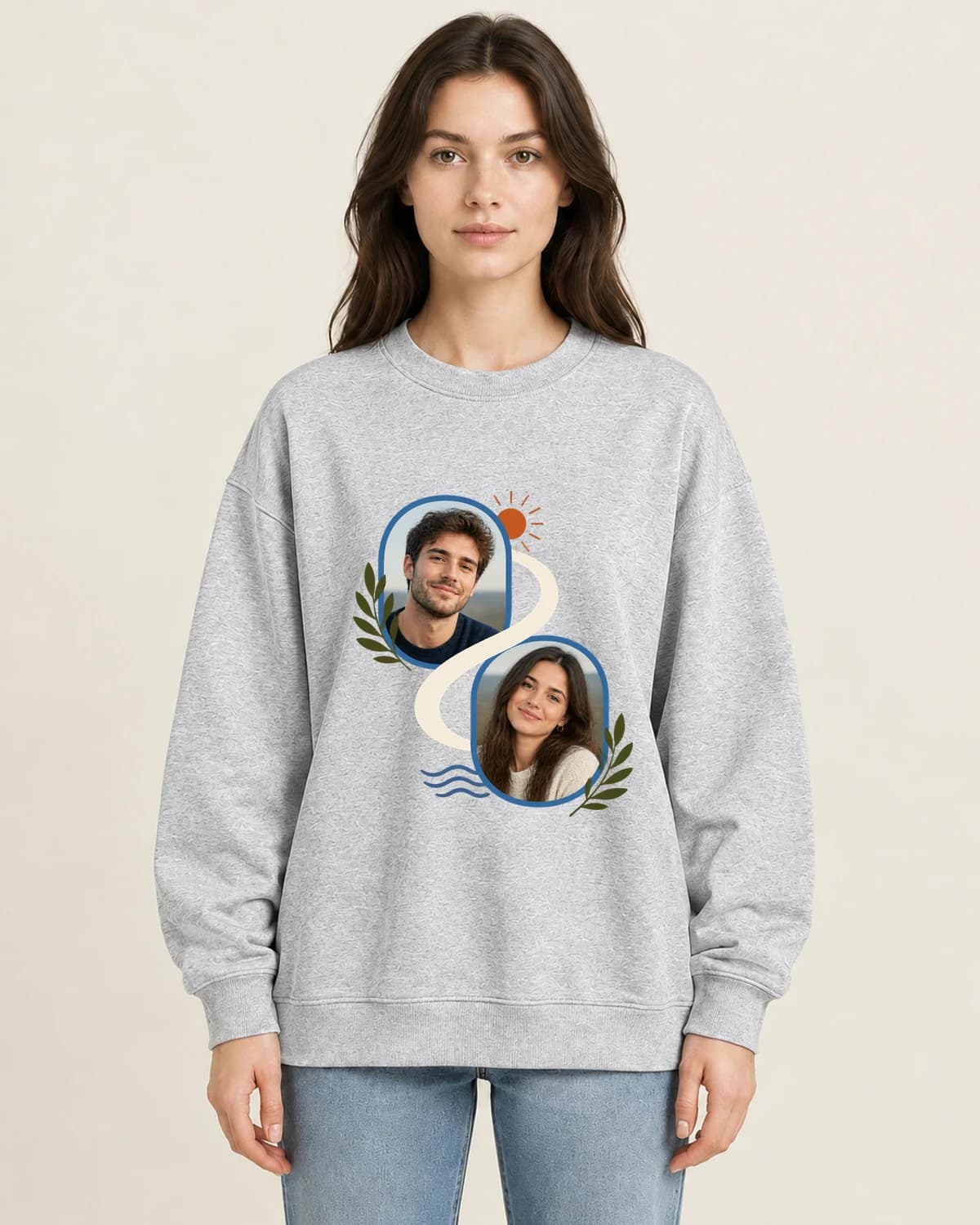 Long Distance Windows on women's 220gsm Gray crewneck; illustrative styling