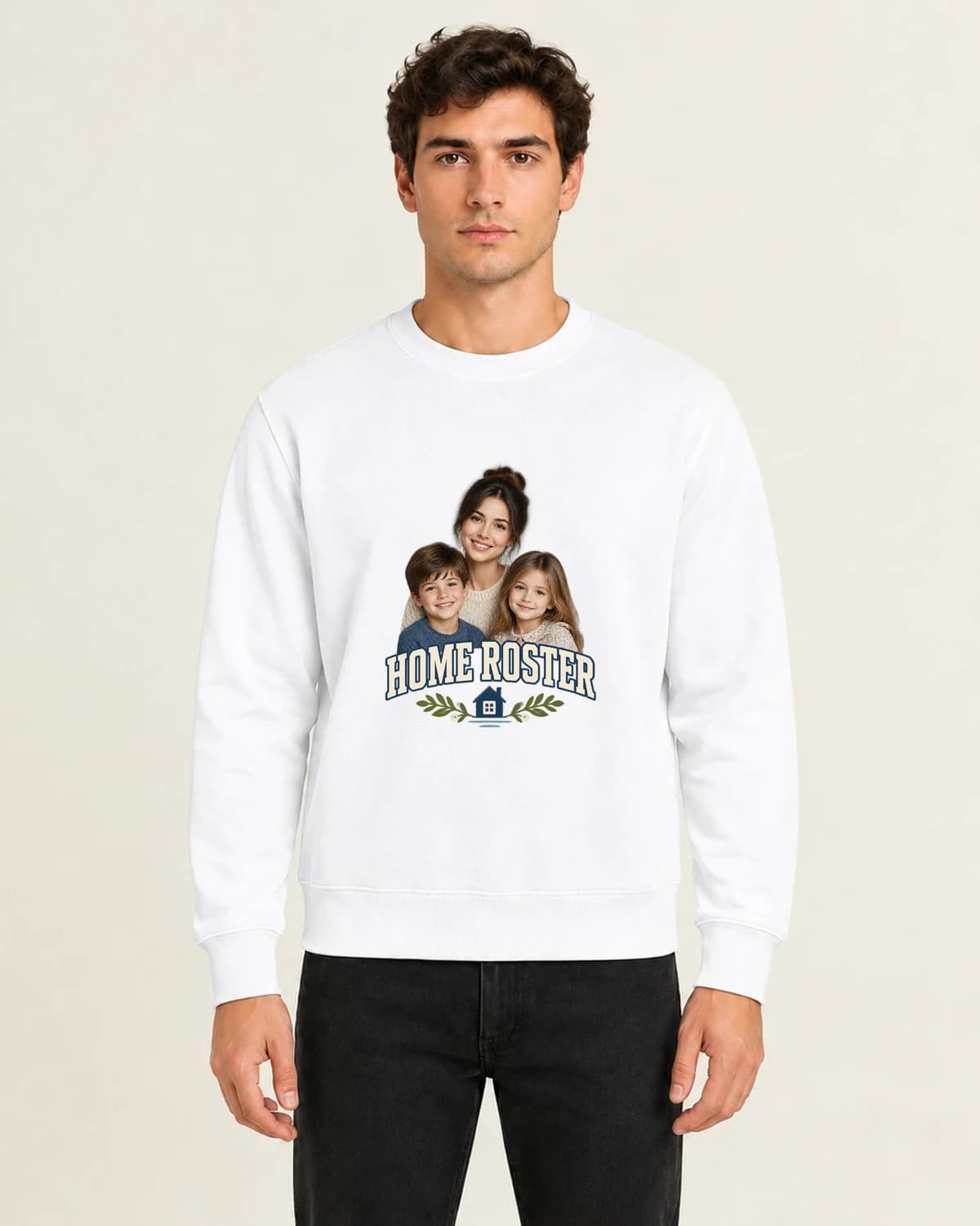 Motherhood Home Roster, men's 260gsm White; illustrative styling