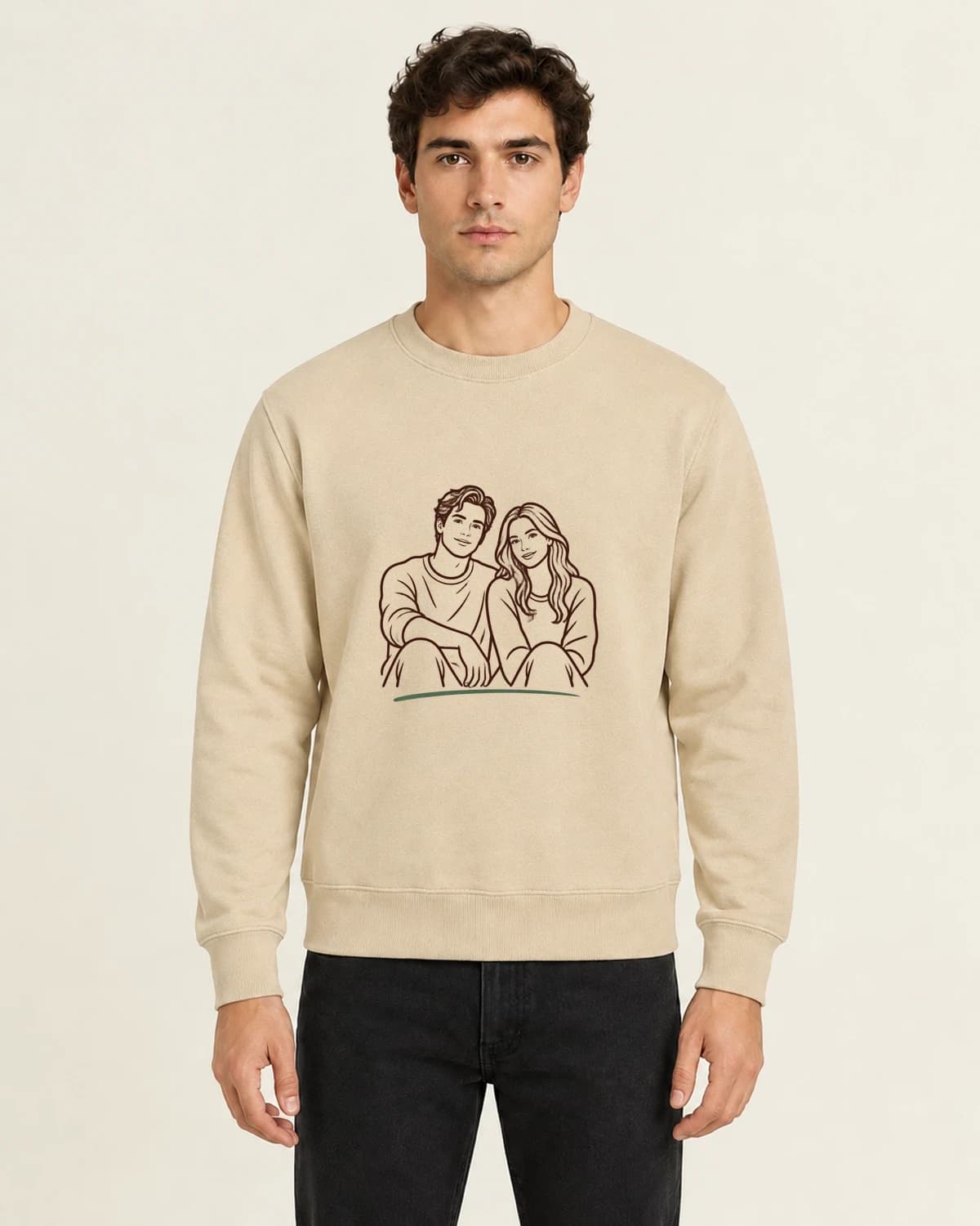 Side By Side Ink, men's 260gsm Sand; illustrative styling