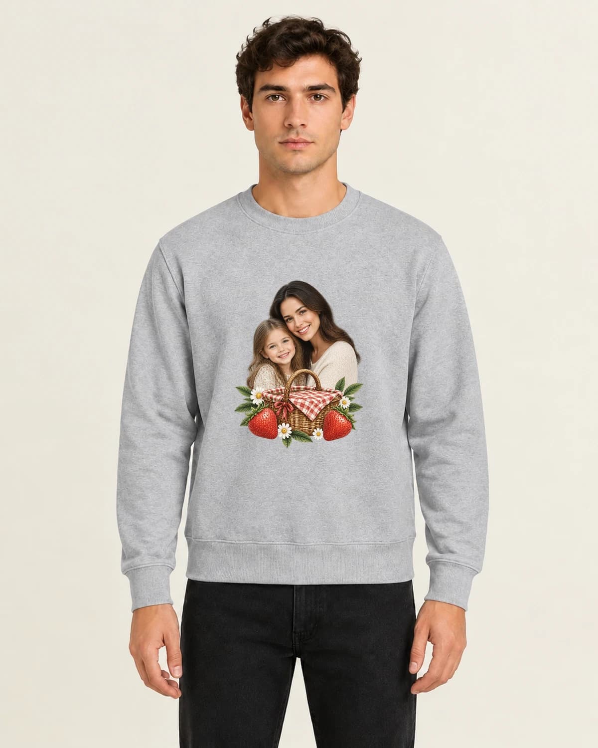 Mom And Me Picnic, men's 260gsm Gray; illustrative styling