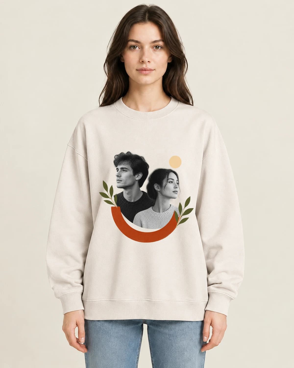 Quietly personal: Ordinary Days Together on women's crewneck; illustrative styling