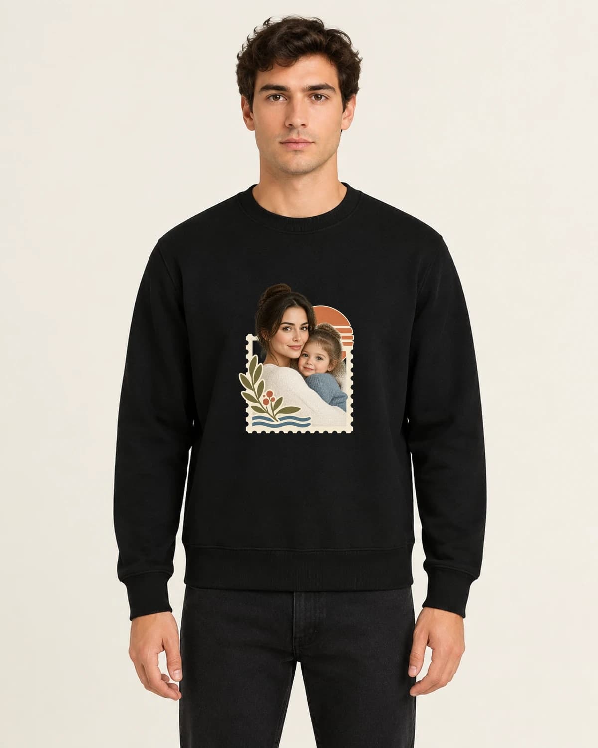 First Motherhood Stamp, men's 260gsm Black; illustrative styling