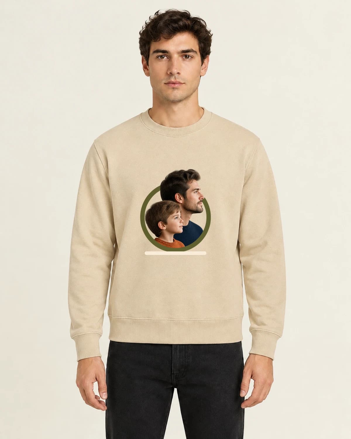Father's Day Photo Sweatshirts: Fatherhood Quiet Profile on men's crewneck; illustrative styling