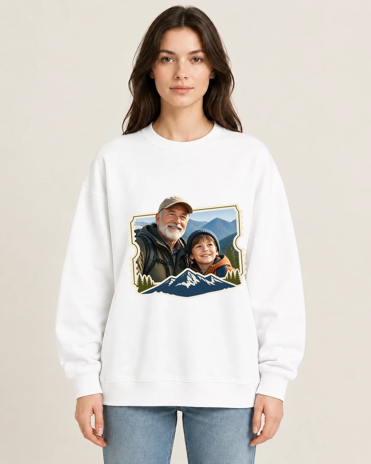 Their proudest portraits: Grandfather Trail Ticket on women's crewneck; illustrative styling
