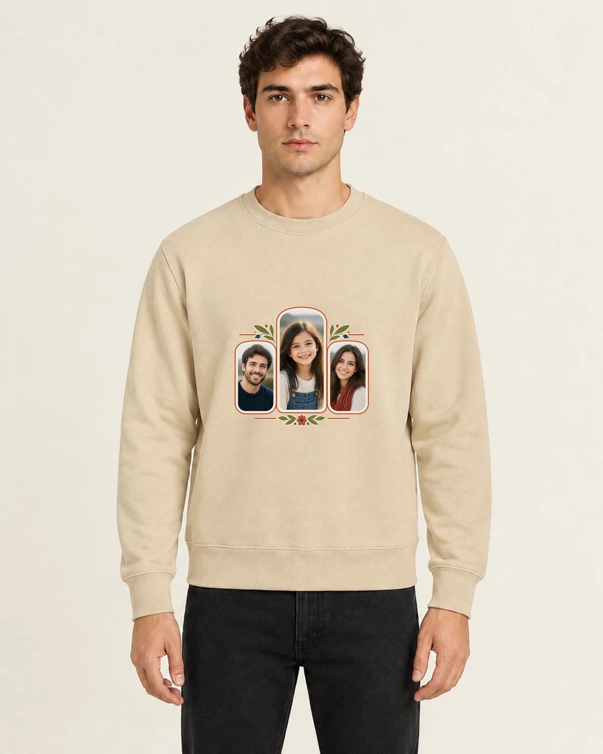 Family Camera Roll Three, men's 260gsm Sand; illustrative styling
