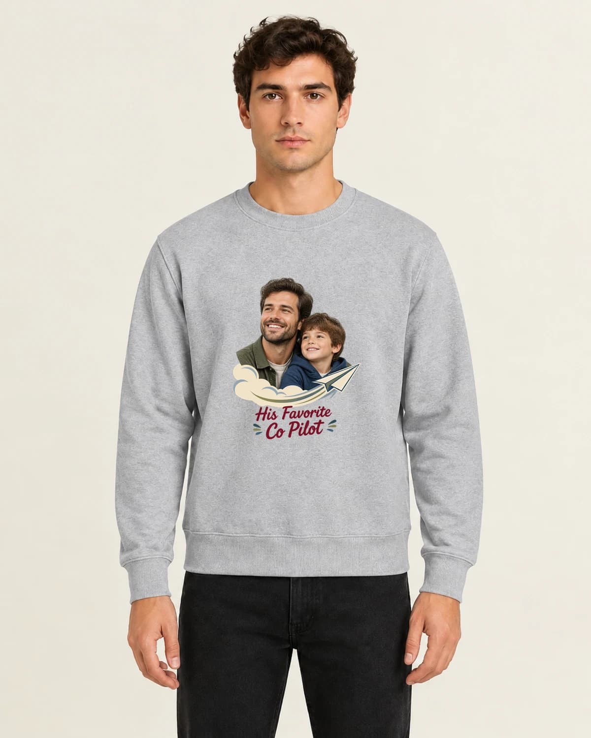 His Favorite Co Pilot, men's 260gsm Gray; illustrative styling