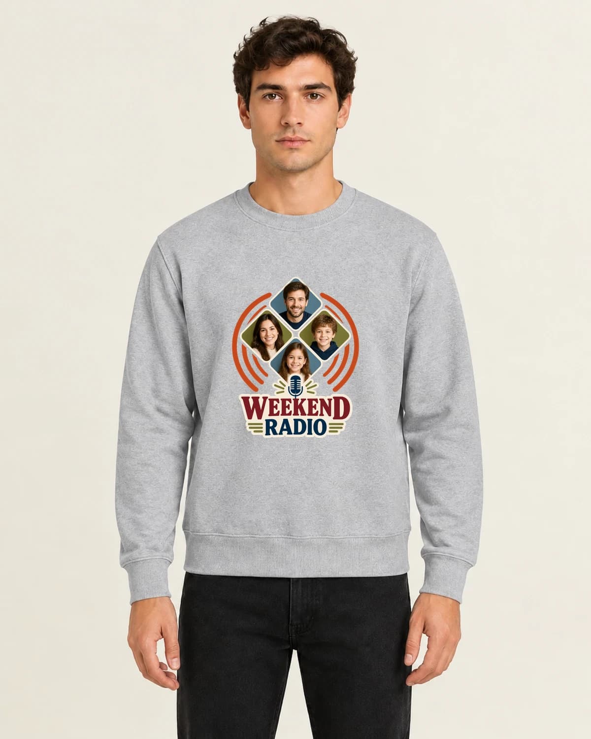 Family Four Weekend Radio, men's 260gsm Gray; illustrative styling