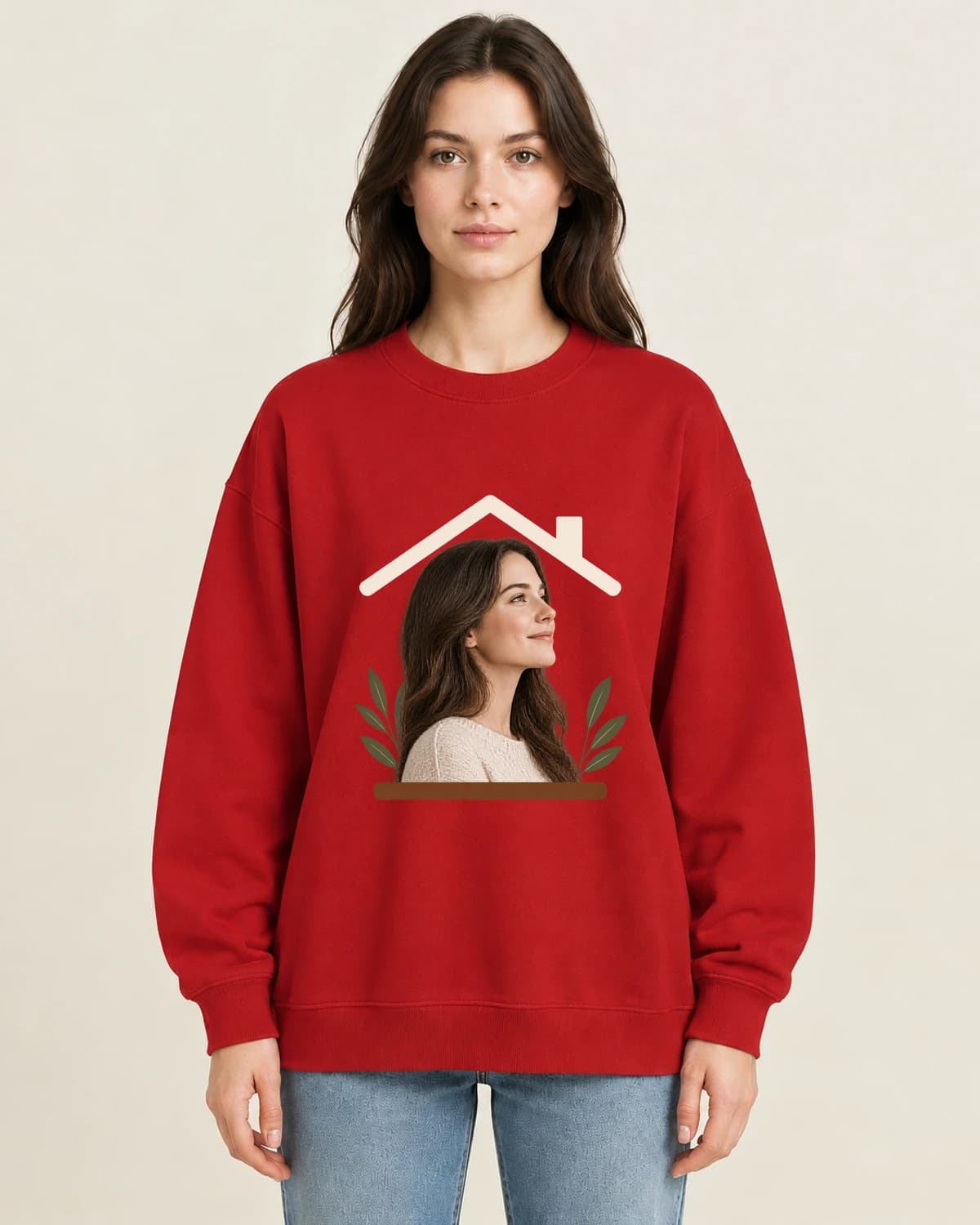 Always Part Of Home on women's 220gsm Red crewneck; illustrative styling