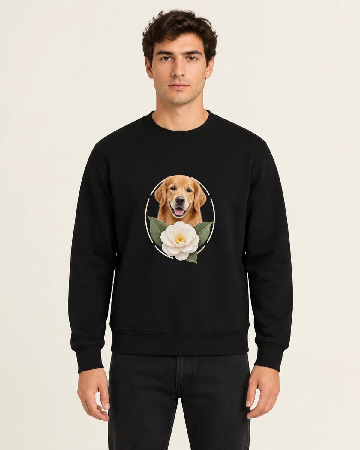 Dog Memory Garden Window, men's 260gsm Black; illustrative styling