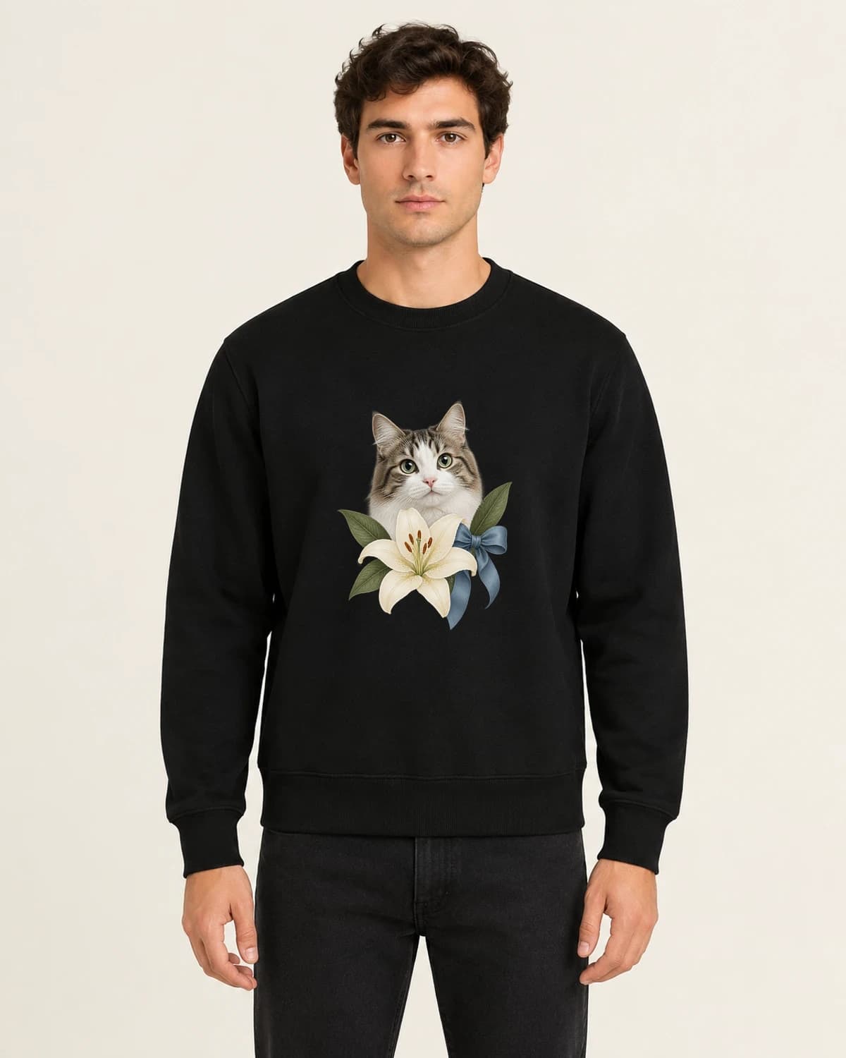 Cat Keepsake Garden Letter, men's 260gsm Black; illustrative styling