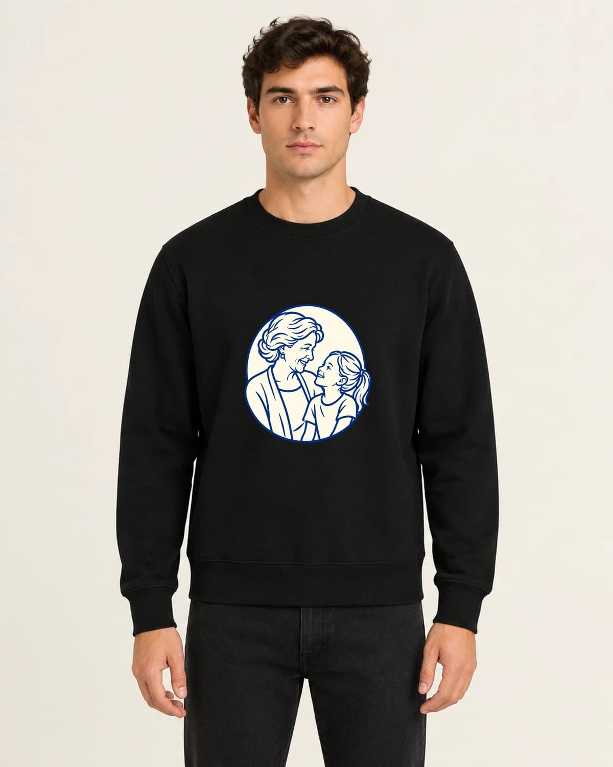 Grandmother Quiet Contour, men's 260gsm Black; illustrative styling