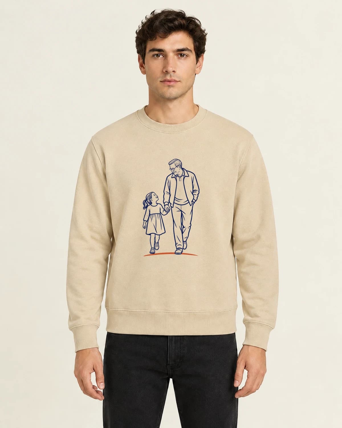 Grandfather Hand In Hand, men's 260gsm Sand; illustrative styling