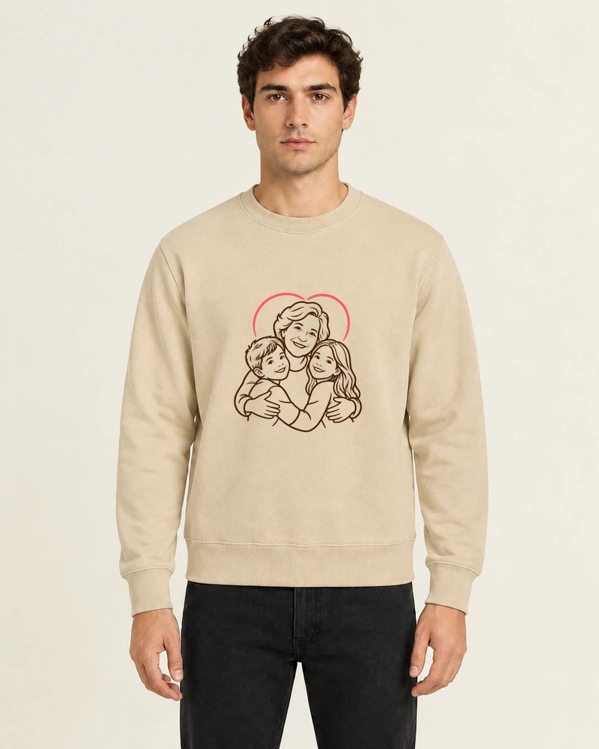 Grandmas Three Heart Lines, men's 260gsm Sand; illustrative styling