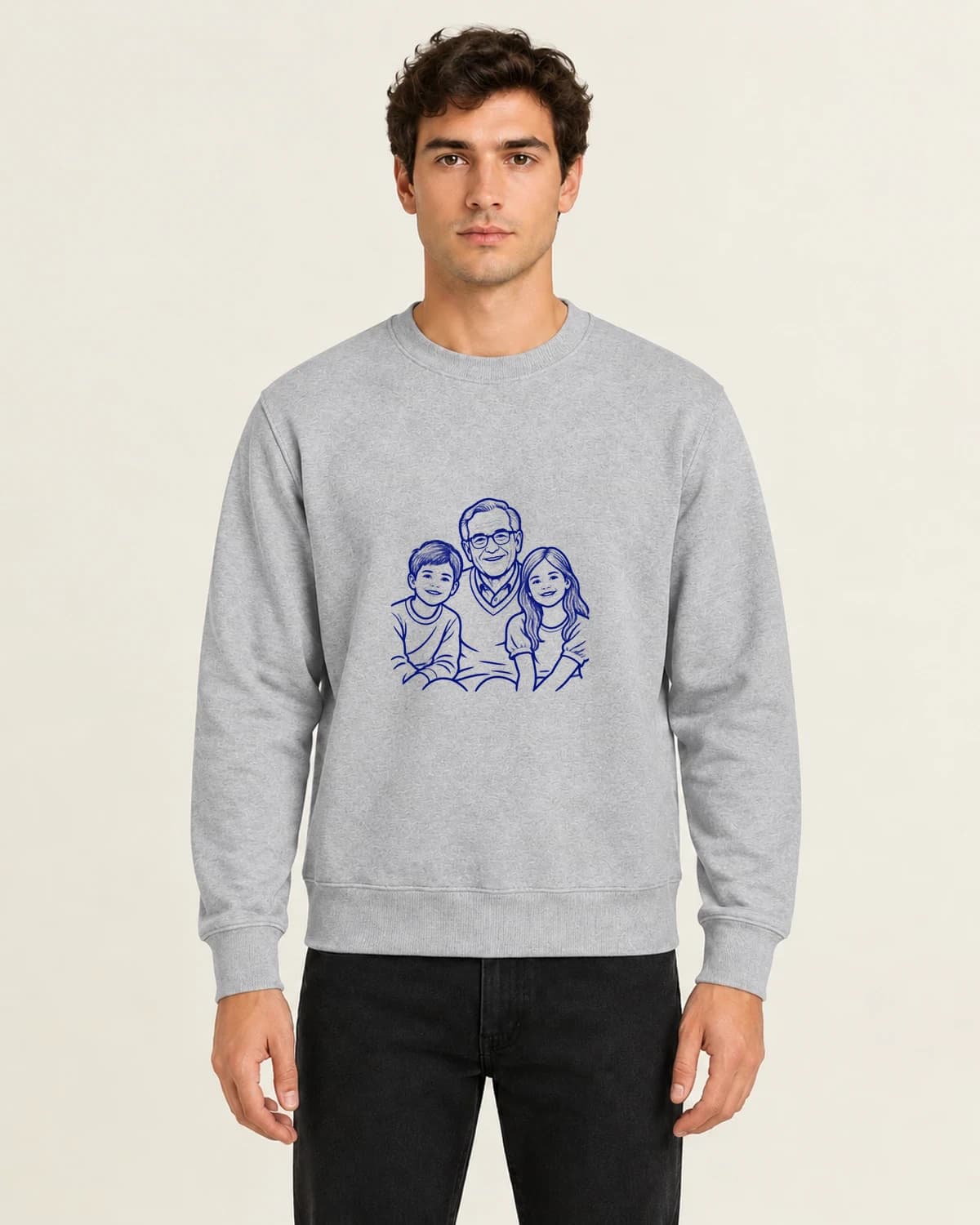Grandpa Photo Sweatshirts: Grandfather Three Contours on men's crewneck; illustrative styling