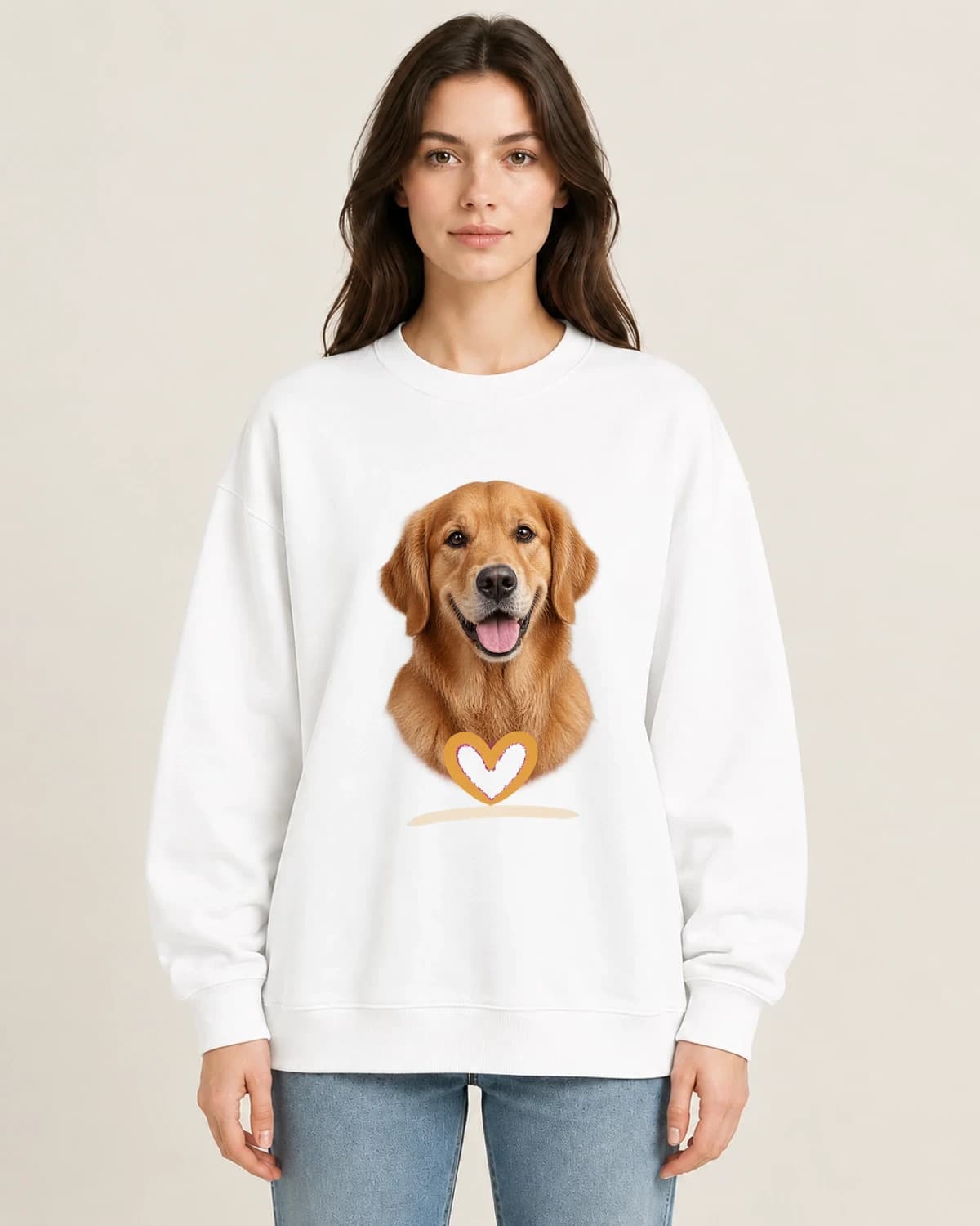 Companion Still Near on women's 220gsm White crewneck; illustrative styling