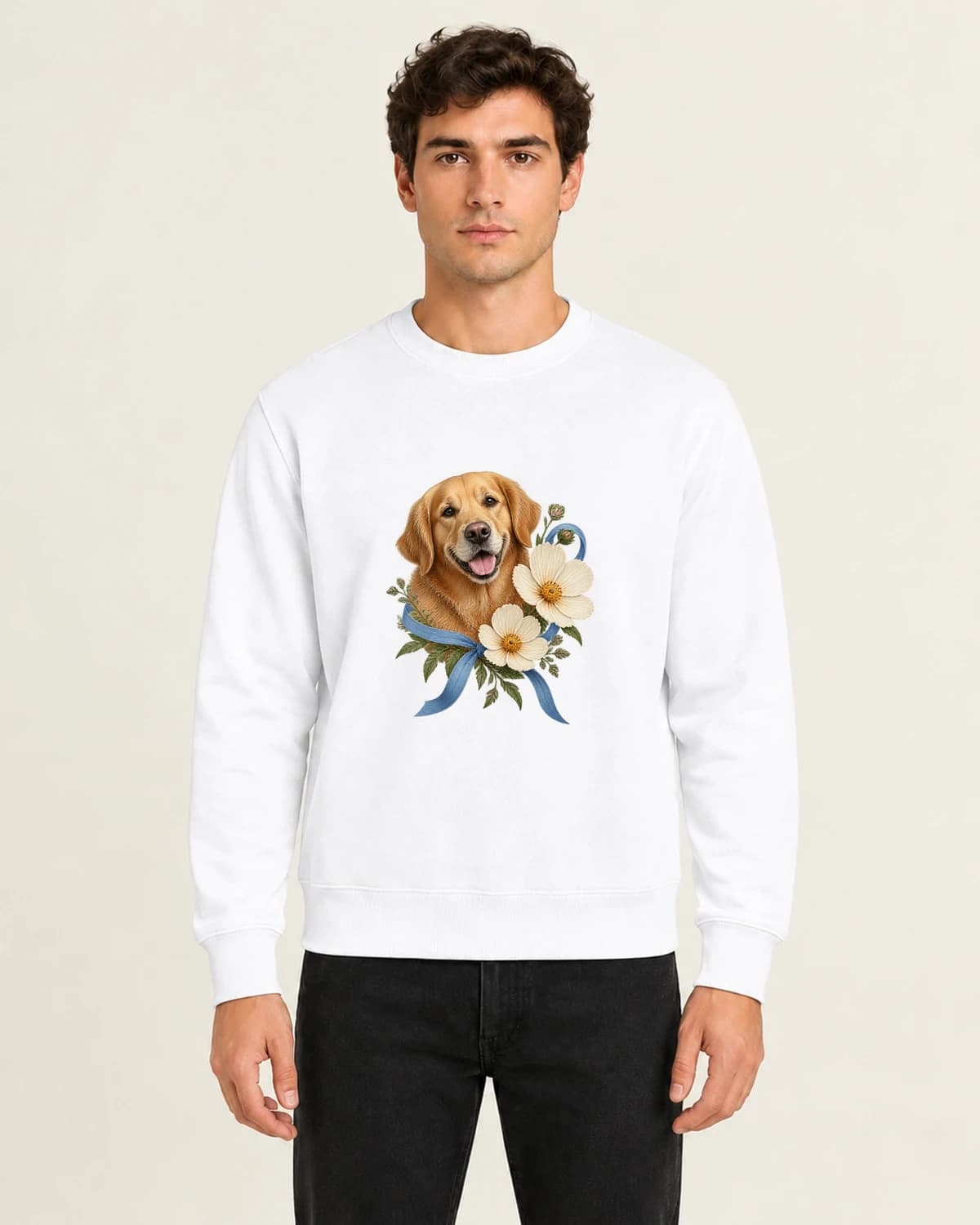 Gentle Dog Wildflower, men's 260gsm White; illustrative styling