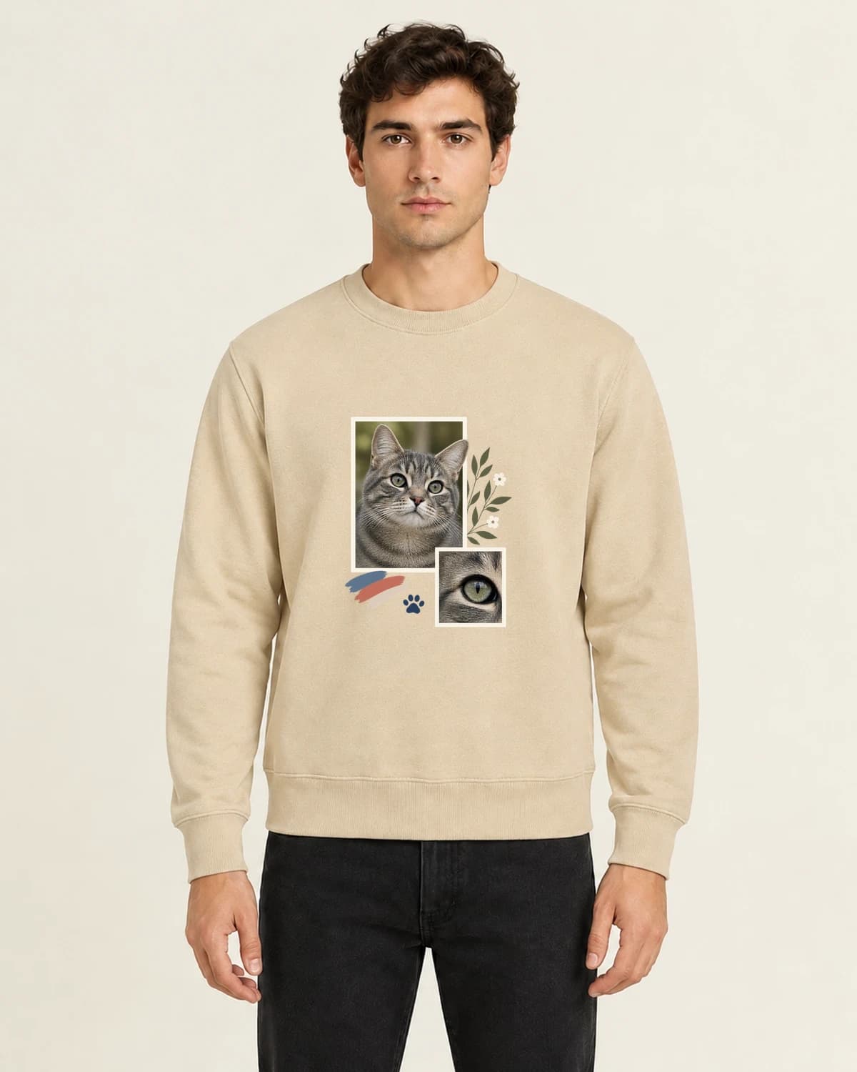 The Cat Photo We Keep, men's 260gsm Sand; illustrative styling