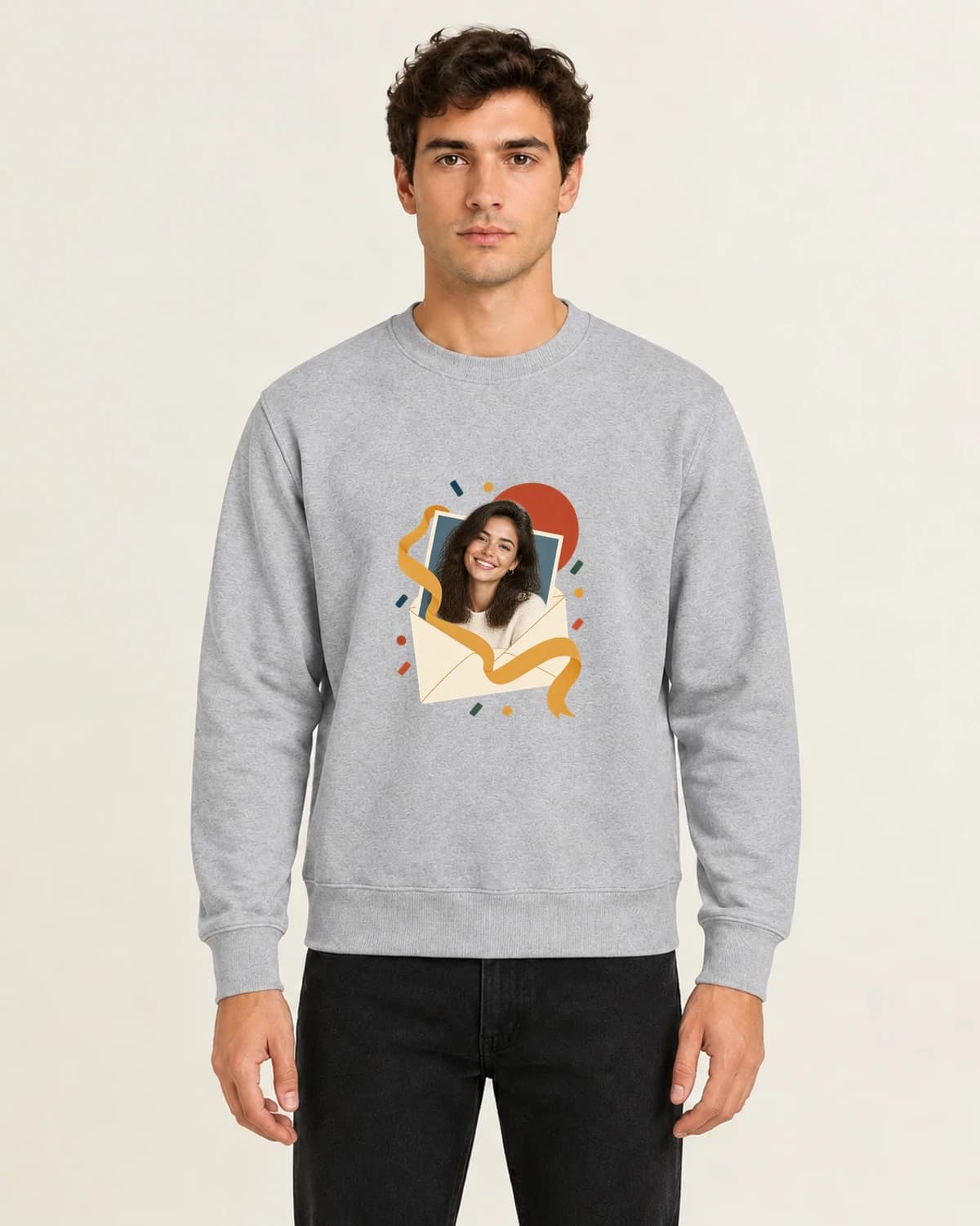 Their Birthday Photo Letter, men's 260gsm Gray; illustrative styling