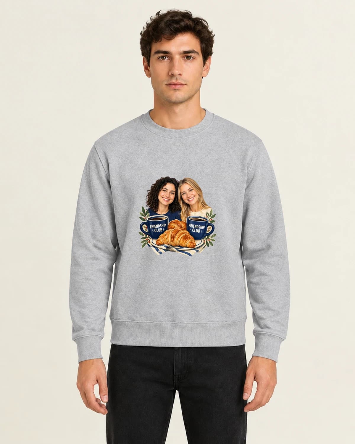 The Friendship Breakfast Club, men's 260gsm Gray; illustrative styling