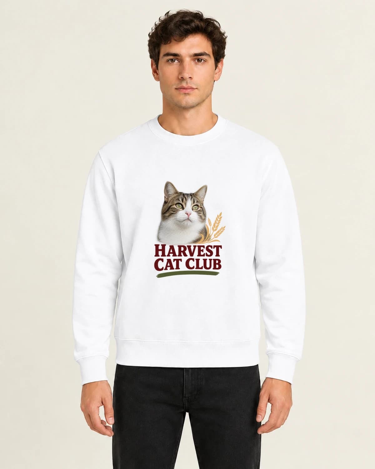 Harvest Cat Portrait Club, men's 260gsm White; illustrative styling
